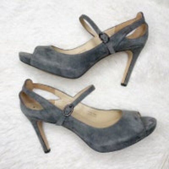 Via Spiga Grey Suede Open Toe Mary Jane Stiletto Heels / Sandals / Shoes Size 6 - Picture 1 of 16